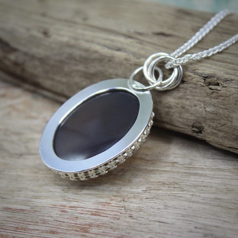 Large Deep Blue Agate & Sterling Silver Statement Pendant Necklace - Image 8