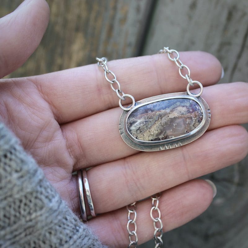Moss Agate & Sterling Silver Pendant Necklace, Hallmarked - Image 2