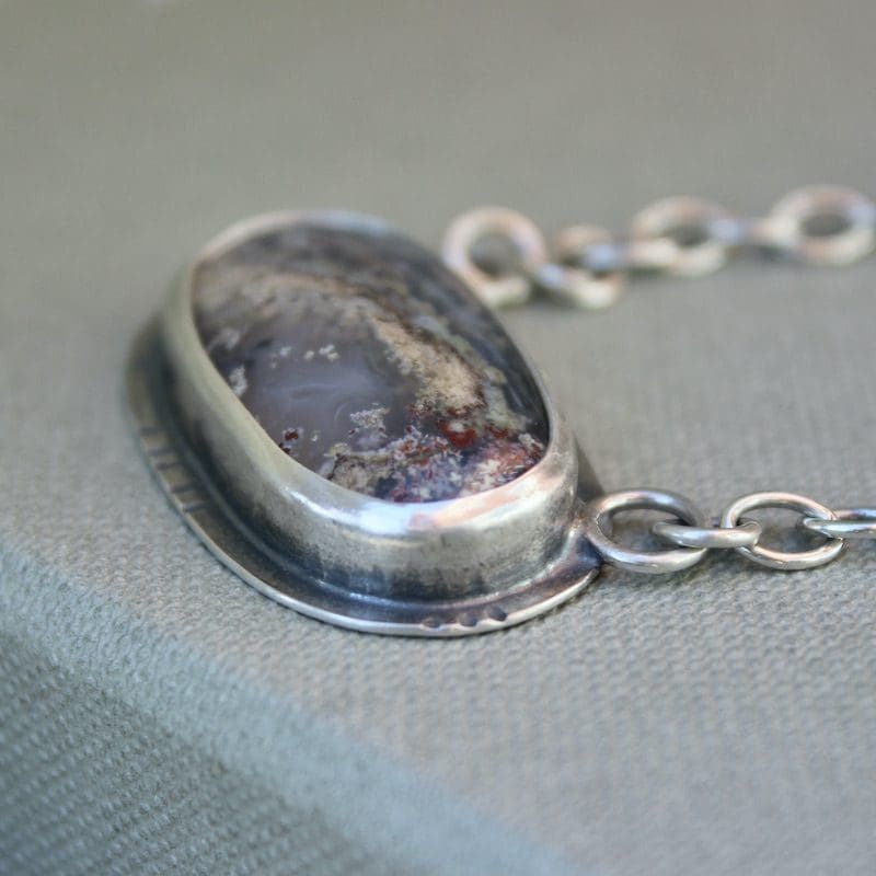 Moss Agate & Sterling Silver Pendant Necklace, Hallmarked - Image 3
