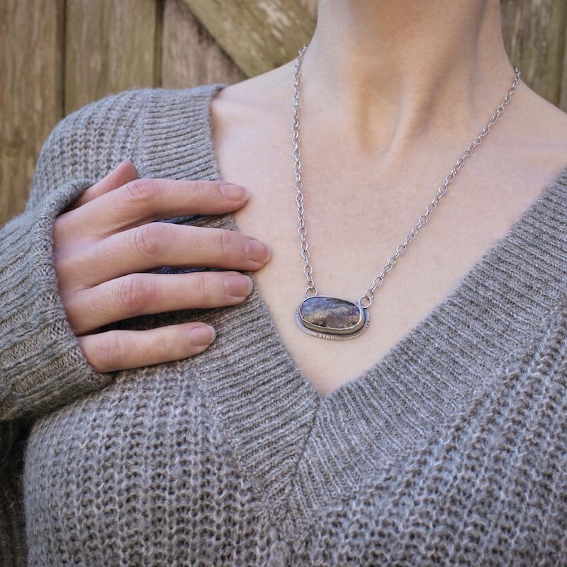 Moss Agate & Sterling Silver Pendant Necklace, Hallmarked - Image 4