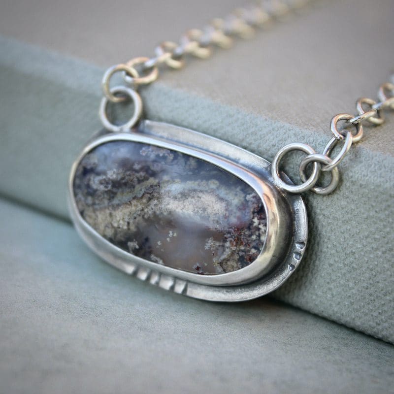 Moss Agate & Sterling Silver Pendant Necklace, Hallmarked - Image 6