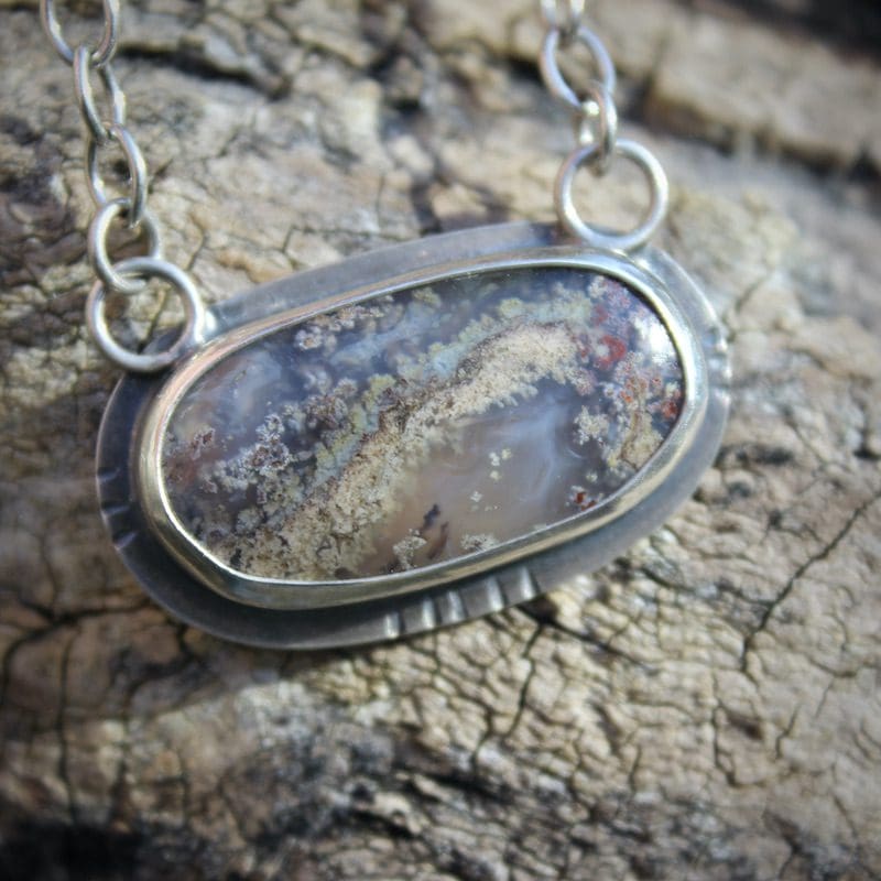 Moss Agate & Sterling Silver Pendant Necklace, Hallmarked - Image 8