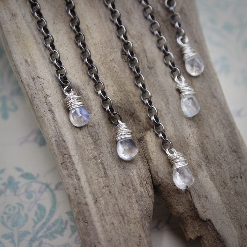 Sea Glass & Moonstone Raincloud Pendant Necklace, Hallmarked - Image 3