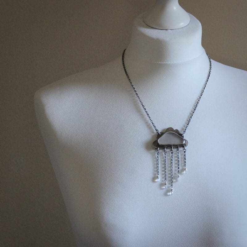 Sea Glass & Moonstone Raincloud Pendant Necklace, Hallmarked - Image 5