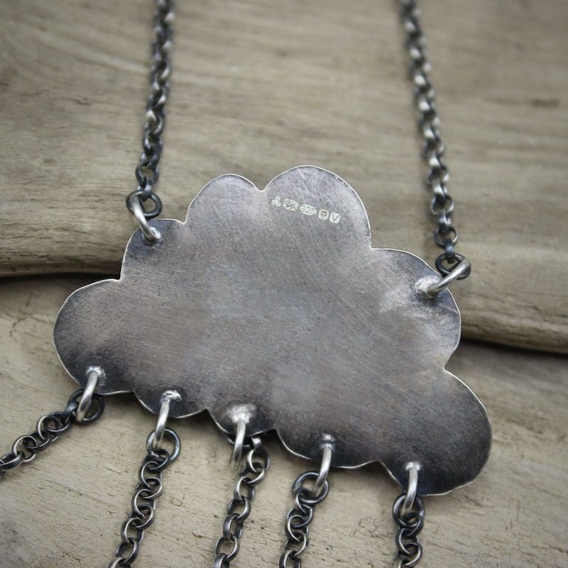Sea Glass & Moonstone Raincloud Pendant Necklace, Hallmarked - Image 8
