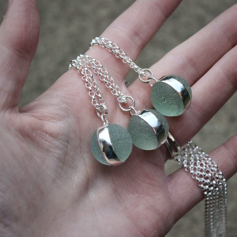Large Sea Glass 'Codd' Marble & Silver Pendant Necklace - Image 4