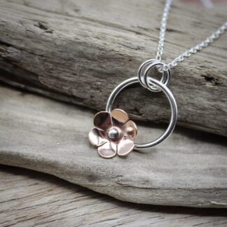 Silver & Copper Flower Pendant Necklace