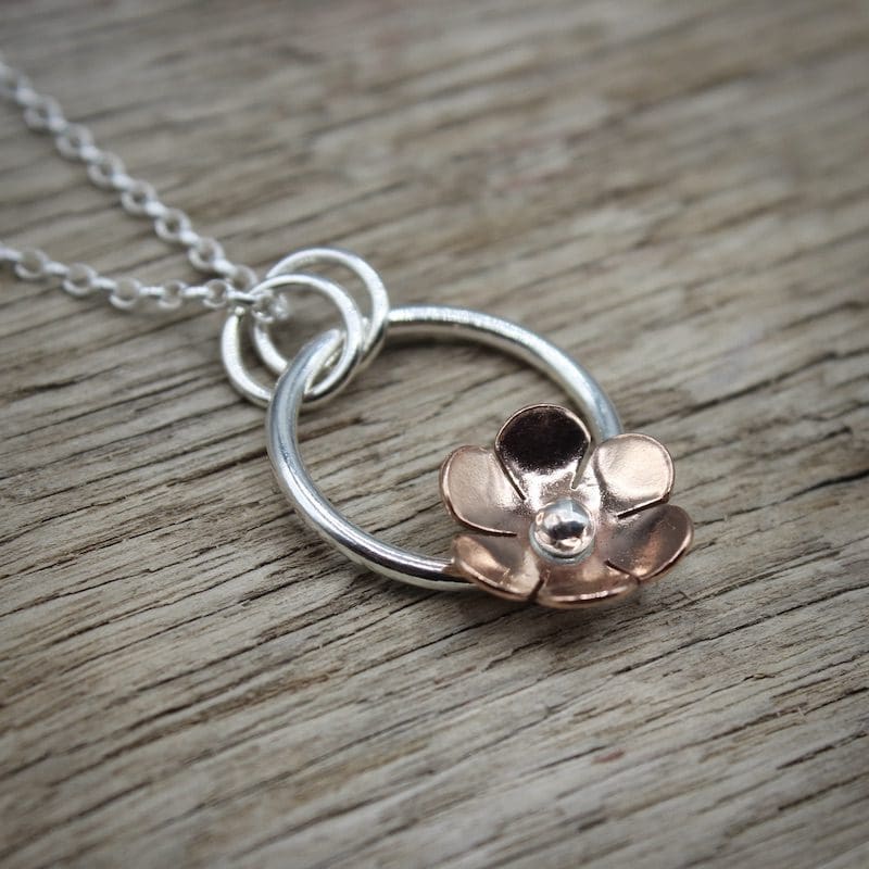 Silver & Copper Flower Pendant Necklace - Image 3
