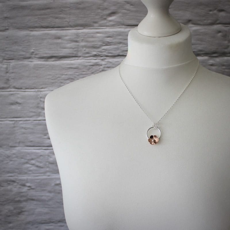 Silver & Copper Flower Pendant Necklace - Image 4