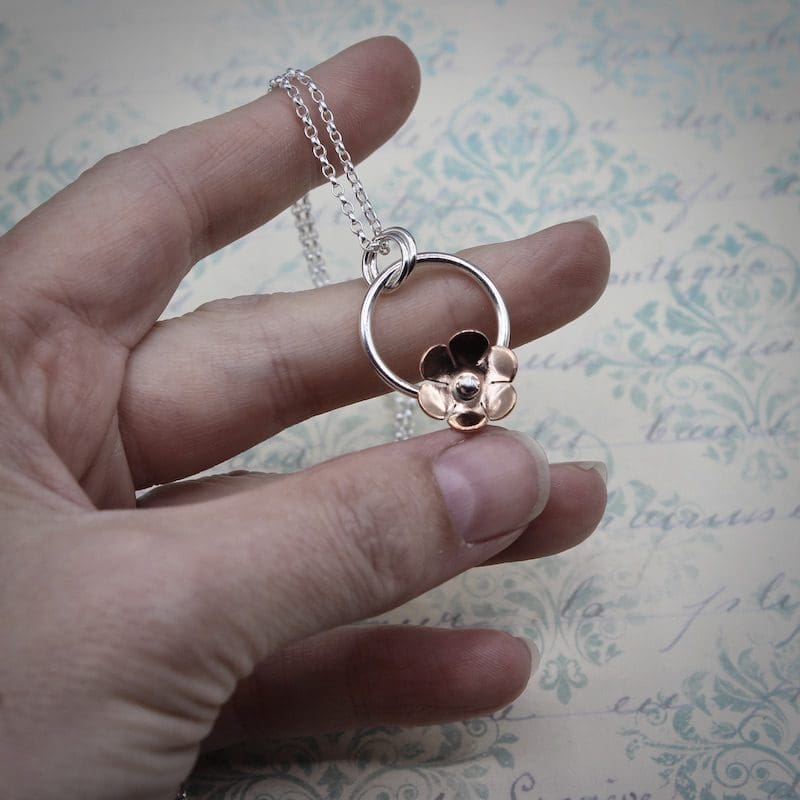Silver & Copper Flower Pendant Necklace - Image 6