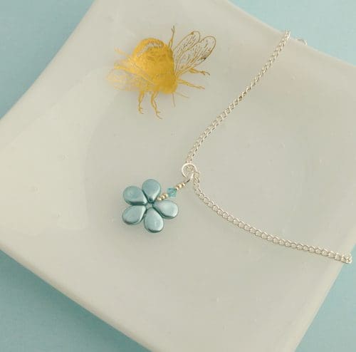 Dainty Aqua Blue Flower Pendant Necklace - Image 5
