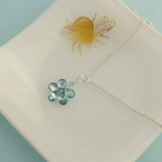 Dainty Aqua Blue Flower Pendant Necklace