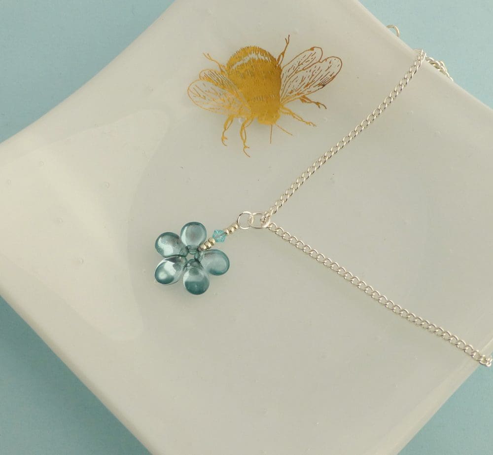 Dainty Aqua Blue Flower Pendant Necklace