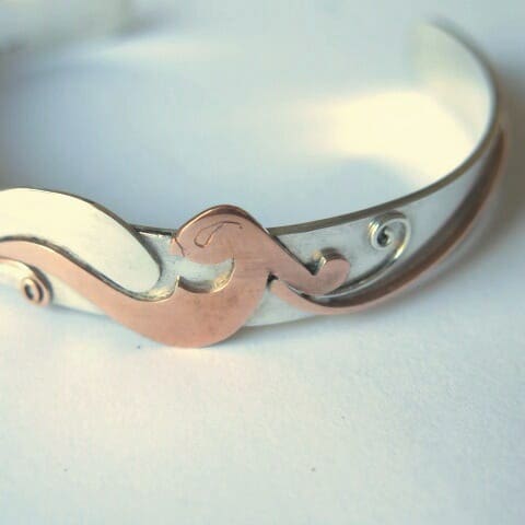 Silver bangle with silver and copper bird - Image 5