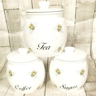 White Honey Bee Kitchen Canisters, Tea Coffee Sugar Jars