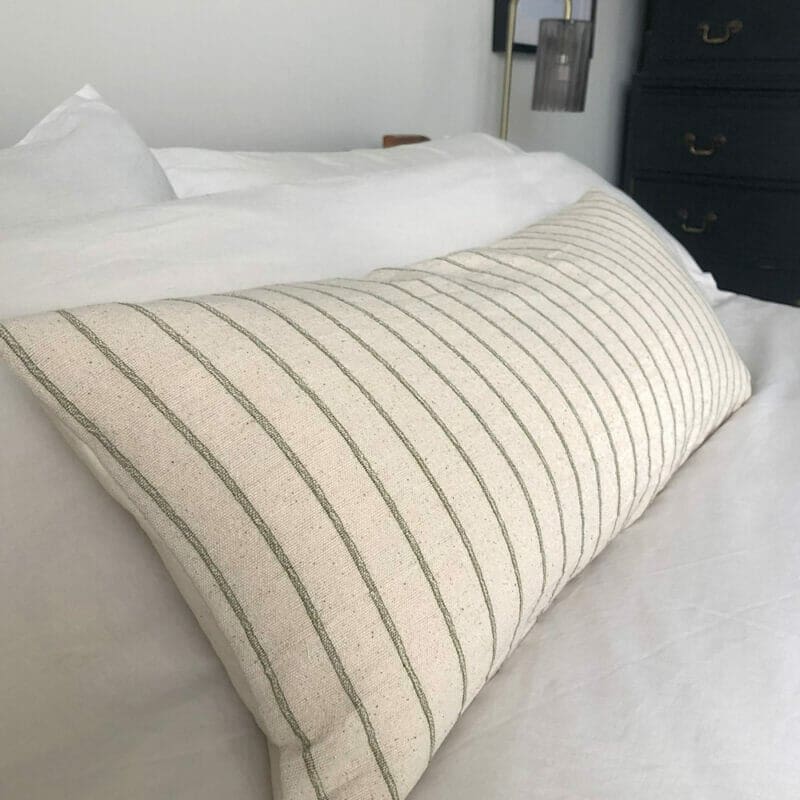 long oblong bolster cushion cover, Hmong neutral olive green striped fabric