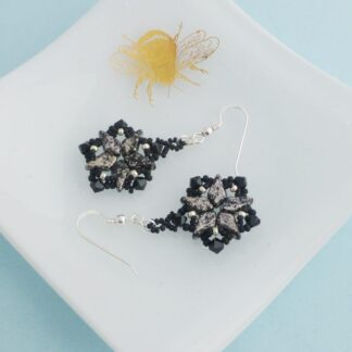Black and Silver Beaded Star Earrings