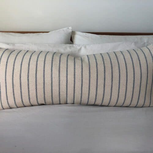 long oblong bolster cushion cover, Hmong neutral and blue striped pillow - Image 5