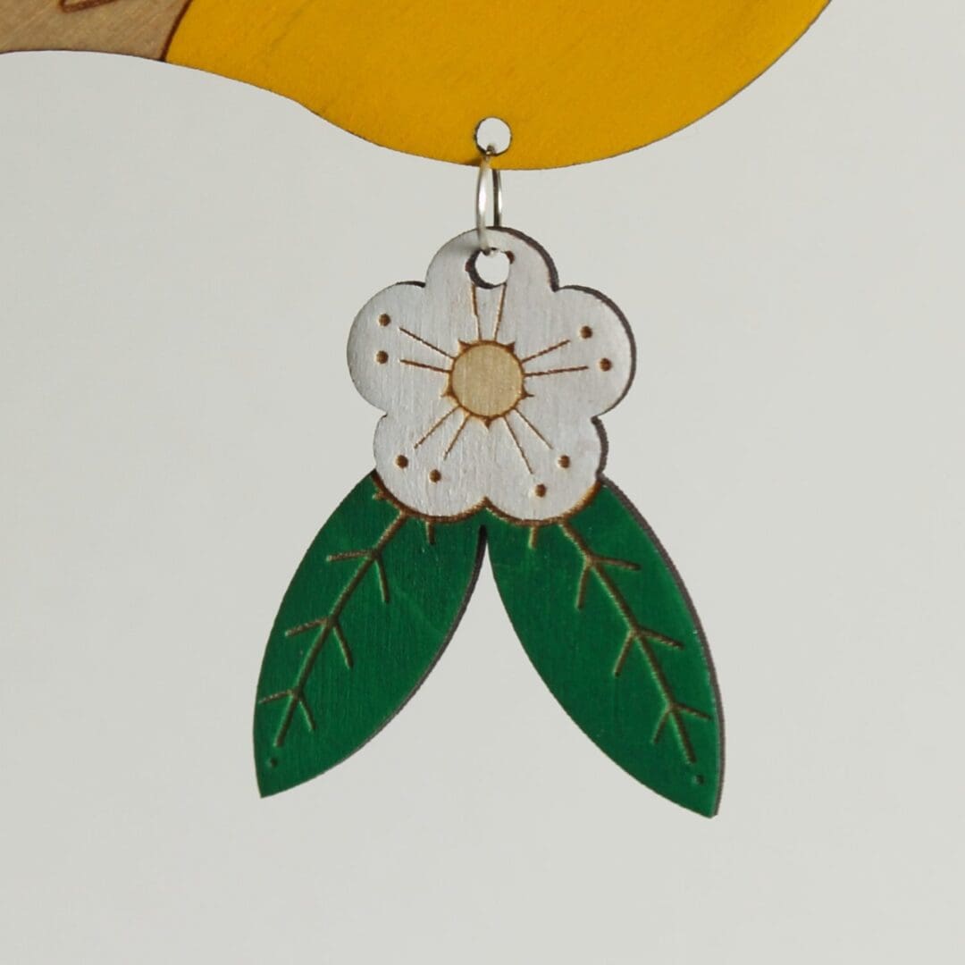 Wooden Blue Tit Hanging Decoration with Hawthorn Flower - Hand Painted - Image 2