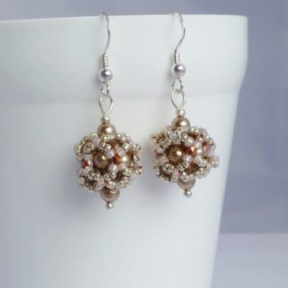 Light Bronze Beaded Ball Earrings with Sterling Silver Earwires