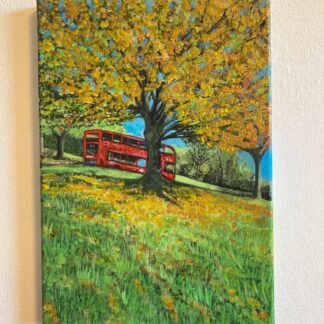 London red bus in the Autumn