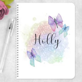 Butterfly personalised notebook, with colourful background, Eco Friendly Journal.