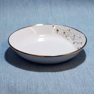 Small china dish for trinkets with mother of pearl and real gold accents
