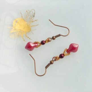 Copper and Berry Red Drop Earrings