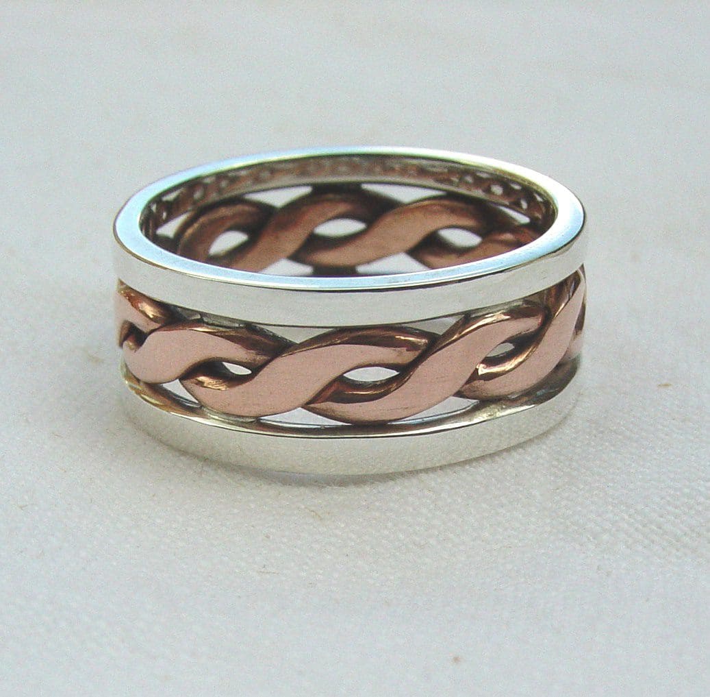 Silver ring with copper twist