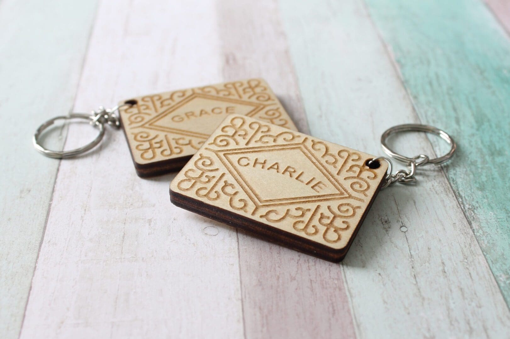 Personalised Wooden Custard Cream Keyring - Image 3