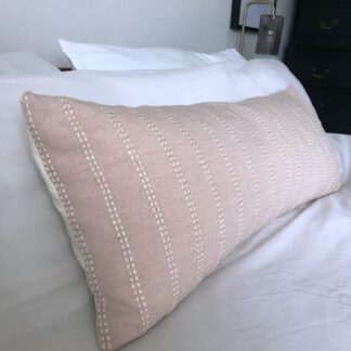 extra long lumber pillow cover, dusty pink striped fabric, Hmong batik