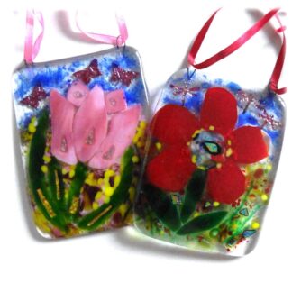 fused glass dahlia tulic flower floral hanging decoration picture suncatcher