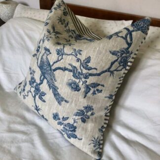 French vintage linen cushion covers, farmhouse blue toile de jouy