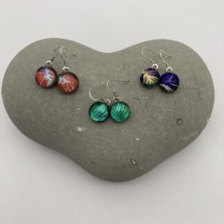 Feather pattern dichroic glass dangly earrings