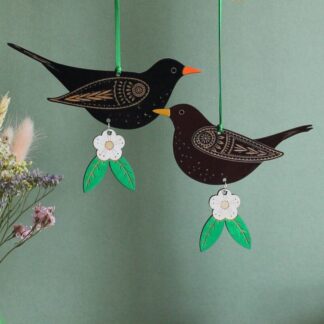 Male or Female Blackbird Wooden Hanging Decoration