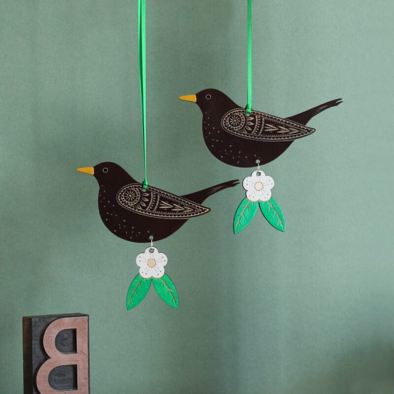 Male or Female Blackbird Wooden Hanging Decoration - Image 2