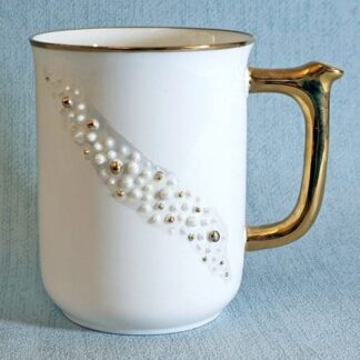 China coffee mug white with mother of pearl and real gold accents