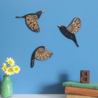 Folk Art Inspired Wooden Blackbird Wall Hangings - Hand Painted