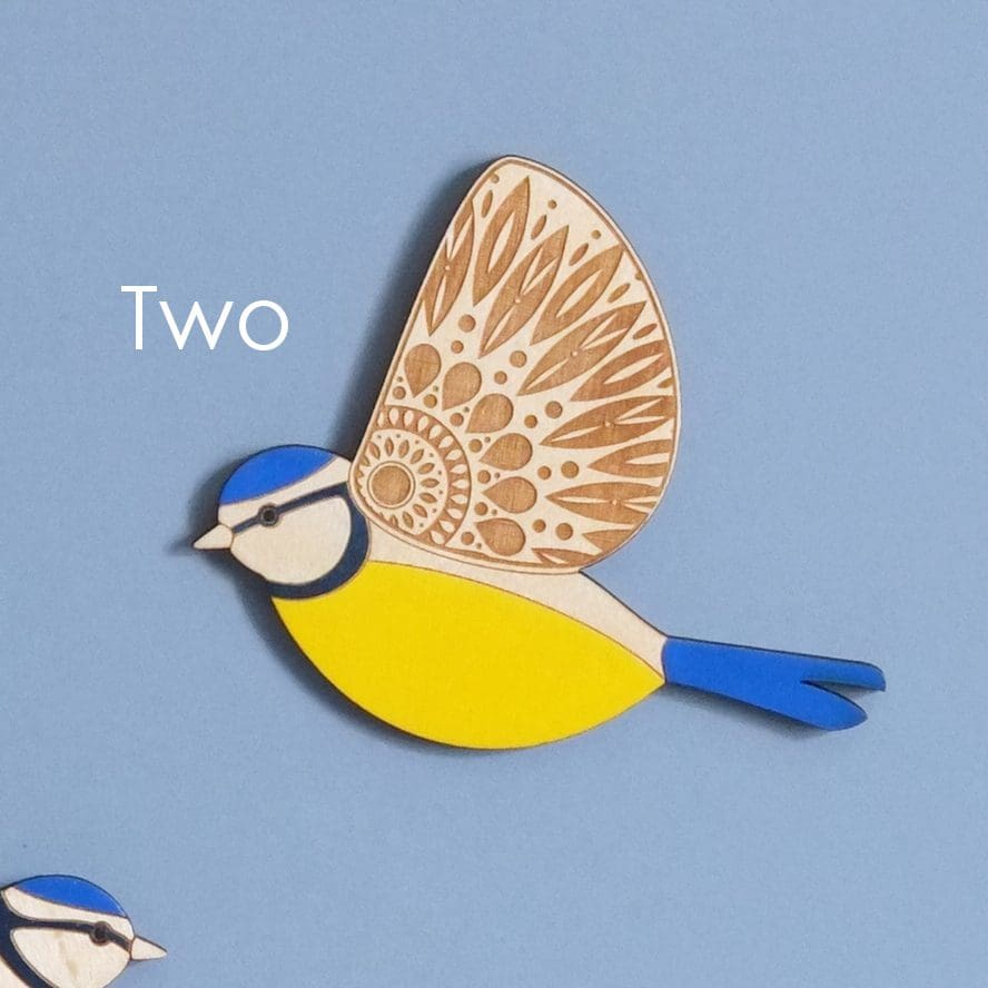Folk Art Inspired Wooden Blue Tit Wall Hangings - Image 3
