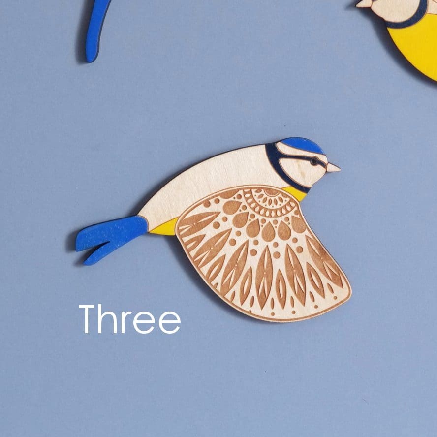 Folk Art Inspired Wooden Blue Tit Wall Hangings - Image 4