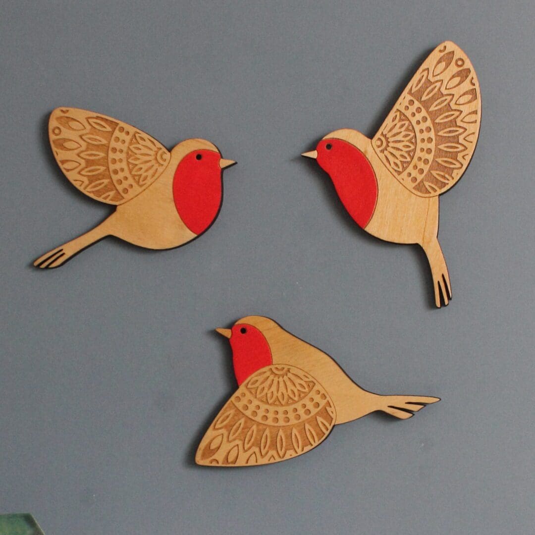 Folk Art Inspired Wooden Robin Wall Hangings - Image 4