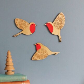 Folk Art Inspired Wooden Robin Wall Hangings