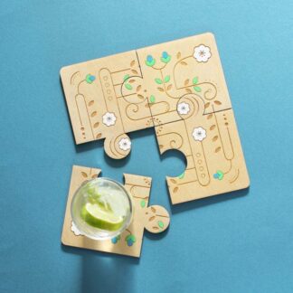 Wooden Jigsaw Geometric Spring Folk Art Coasters - Set of 4