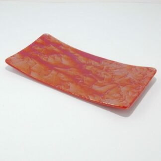Fractured Iridescent Red Fused Glass Platter