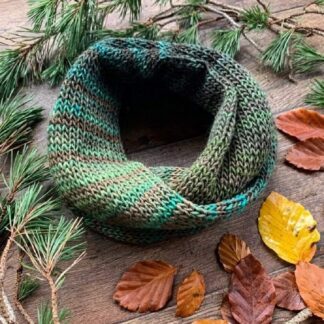 Knitted Infinity Scarf in Greens & Browns, Vegan.