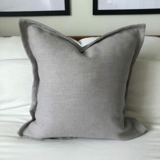 French grey linen cushion cover, with Oxford edging