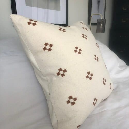 woven boho pillow, Hmong batik neutral and rust handwoven fabric - Image 3