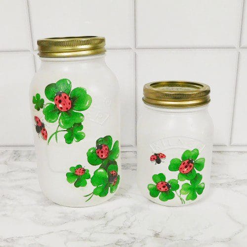 Ladybird and Clover Painted 1 Litre or 500 ml Kilner Storage Jar Vase - Image 2