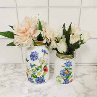 Wildflower Cornflower, Poppy and Daisy Painted 1 Litre or 500 ml Kilner Storage Jar Vase