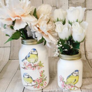 Blue Tits Painted 1 Litre or 500 ml Kilner Storage Jar Vase